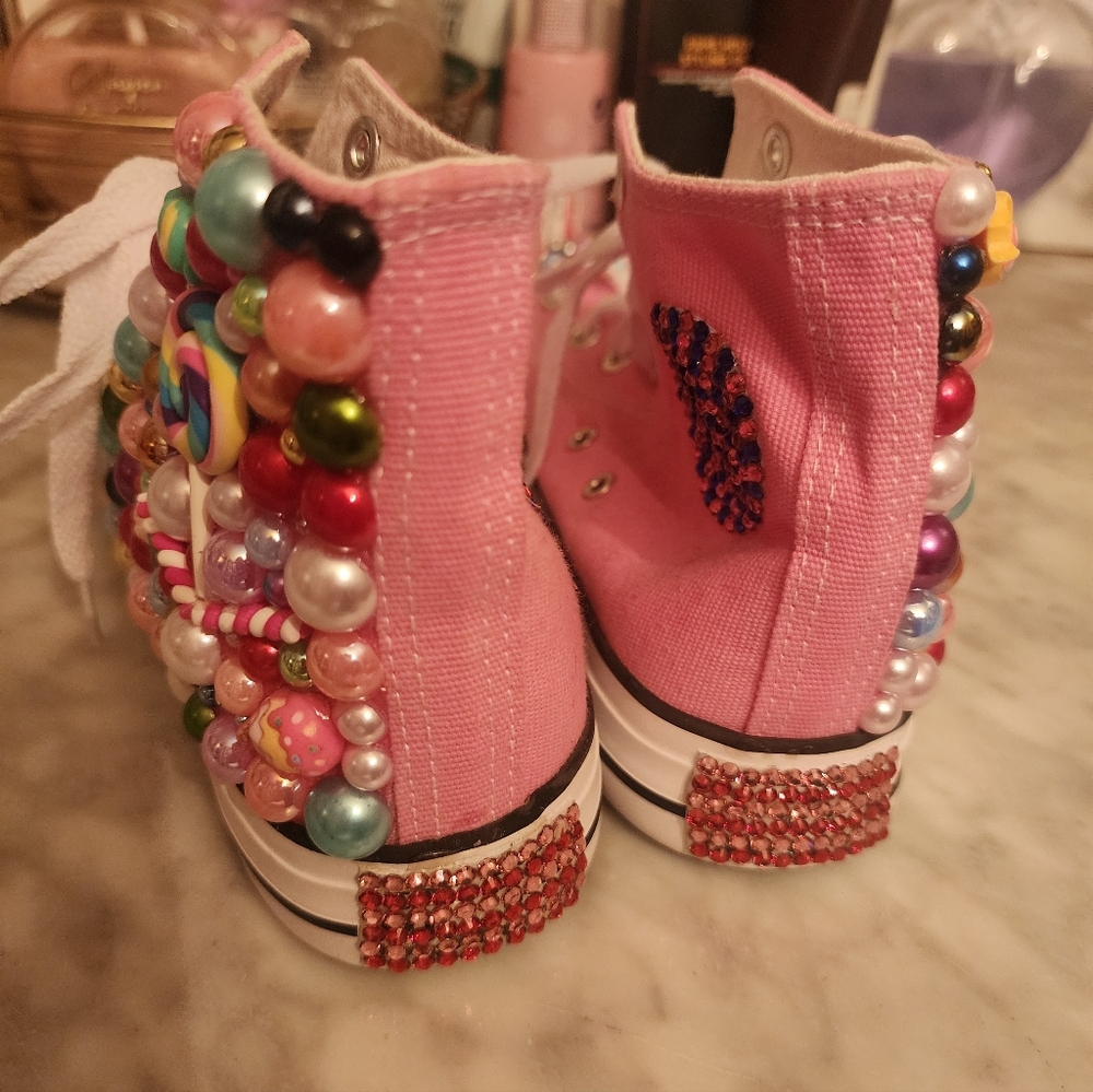 Converse Pink Bejeweled High Top Sneakers - Picture 3 of 7